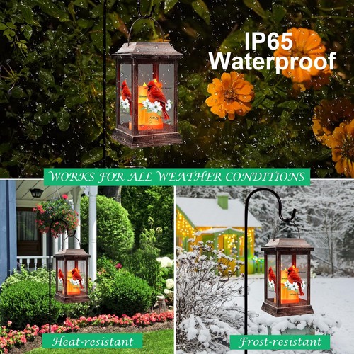 Solar Lanterns Outdoor Hanging Lanterns, Metal with Glass Cardinal Solar Ligh... - Picture 5 of 9