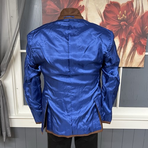 Unbranded Custom Jacket Bespoke Mens 40R Slim Fit Wool Shoulder Pads Brown/Blue - Picture 12 of 13