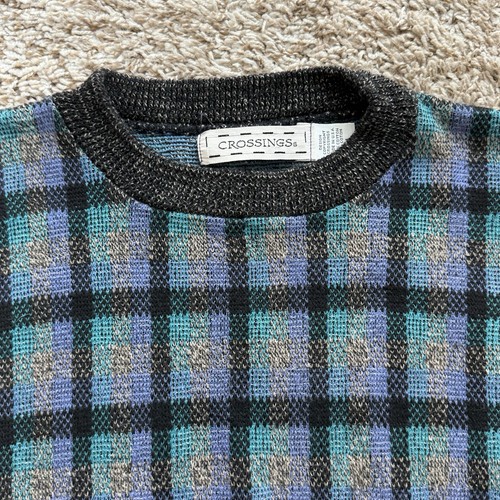 Vintage Crossings blau lila karierter Pullover schwarz Made in USA Herren Größe M Opa - Bild 7 von 8