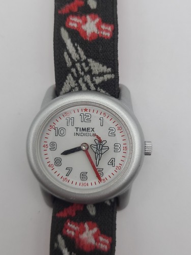 Kinder Timex Armbanduhr hat ein Flugzeug fliegt ums Gesicht neue Batterie funktioniert