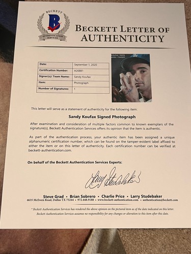 Sandy Koufax Signed 16x20 Photo Beckett Authentic Letter Dodgers 🔥 Legend - Picture 4 of 4