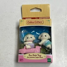 Calico Critters - Flora Rabbit Twins Epoch Mini Figures Flocked