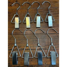 Lot of 8 Steel Heavy Duty Hanger Clips Laundry Boot Hooks - 360° Swivel Joint