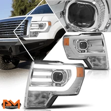 For 09-14 Ford F150 Projector Headlight w/LED Daytime Running Lamp Chrome/Amber