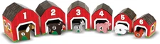 Nesting and Sorting Barns and Animals with 6 Numbered Barns and Matching Wooden 