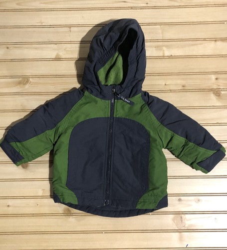 Chaqueta forrada de lana con capucha gris/verde LL Bean para niños 6-12 Mos. - Imagen 1 de 10