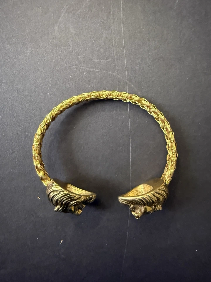 Men's Stainless Steel Gold Double Lion Head Bracelet - Image 2 of 4