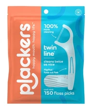Plackers Twin Line Dental Floss Picks, Cool Mint, 150 Count