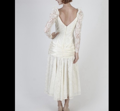 Vestido De Colección Bonnell Años 80 Talla Med Chifón Alto Lo Encaje Deco Dobladillo Asym Boda Baile de graduación Vestido - Imagen 22 de 24