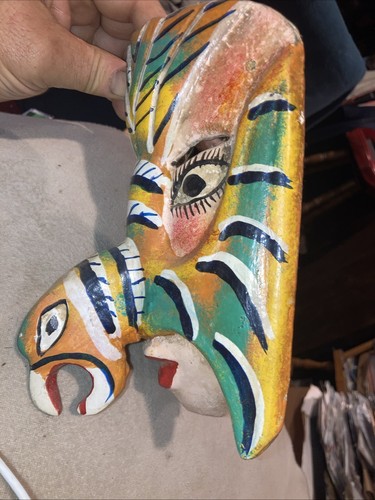 "MÁSCARA ANTIGUA DE MADERA DE LORO TALLADA ARTE POPULAR GUERRERO MEXICANO DE COLECCIÓN ARTE POPULAR 8""" - Imagen 8 de 10