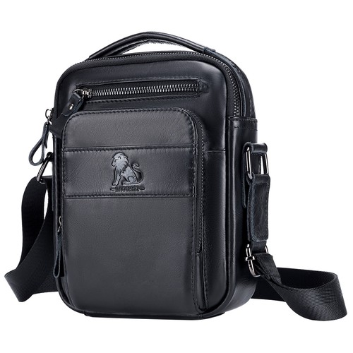Men Messenger Shoulder Bag Genuine Leather Crossbody Bag Briefcase Handbag Black - Picture 13 of 23
