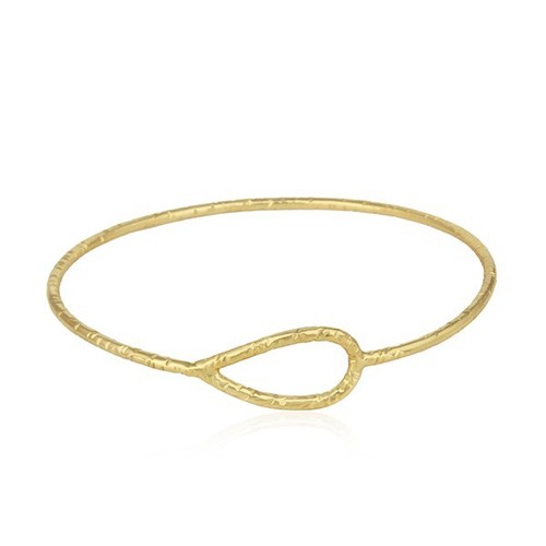 18K Yellow Gold Texture Sleek Loop Design Bangle Bracelet For Anniversary Gift - Picture 4 of 7