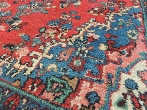 9x12 semi-Antique Hammadan wool hand-knotted Oriental Area Rug RED Ivory Blue - Picture 3 of 14