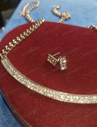 SET COLLANE E ORECCHINI VINTAGE cordolo catena quadrata CRISTALLO strass borchie ORO - Foto 13 di 22