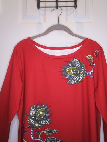 NANU Long Sleeve Knit Red w/Floral Print Tunic Blouse ~ Sz XL - Picture 2 of 6