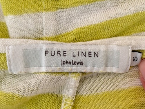 JOHN LEWIS 100% Linen Cowl Neck White Neon Yellow Stripes Top Size 10 Holiday - Picture 6 of 13