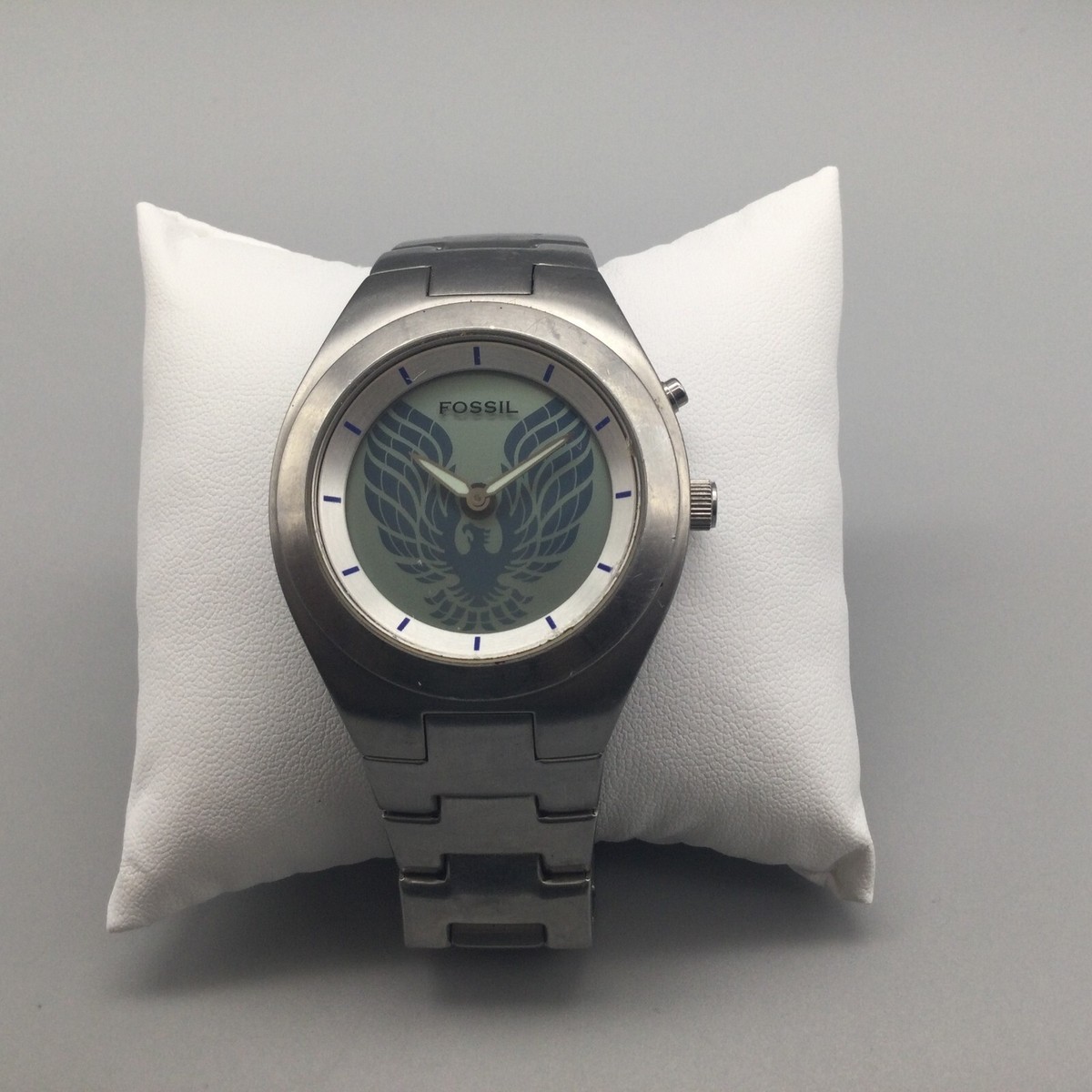 Vtg Fossil Big Tic Firebird Watch Men 40mm Silver Tone JR