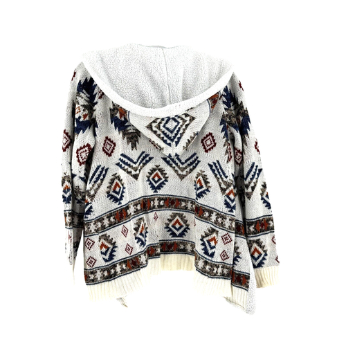 Ablmost Famous Hooded Cardigan Women's Medium Aztec Southwest Open Front Knit - Picture 7 of 8