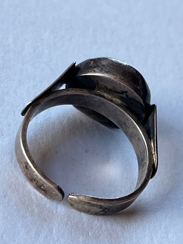 Sterling Israel Marked Silver MODERNIST Band w Round Ocean Jasper Stone Adjustab - Picture 8 of 12