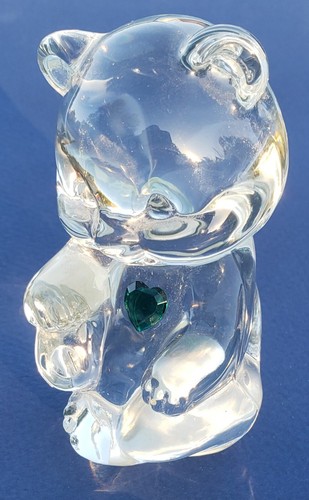 VTG Fenton Clear Art Glass May Birthday Bear Green Crystal Heart Birthstone - Picture 8 of 10