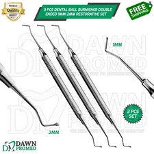 3 Pcs Dental Ball Burnisher Double Ended 1mm-2mm Restorative Amalgam Filling Set