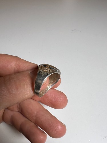 Anello Vintage Navajo Turchese Argento Sterling Misura 11,75 Thunderbird Ornato - Foto 11 di 23