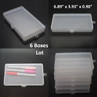 6Pcs Clear Plastic Storage Container Box Hinged Lid Diy Arts Crafts Markers Pens