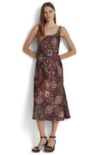 Lauren Ralph Lauren Charmeuse Red Multi Print Midi Dress Size 10 NWT $185