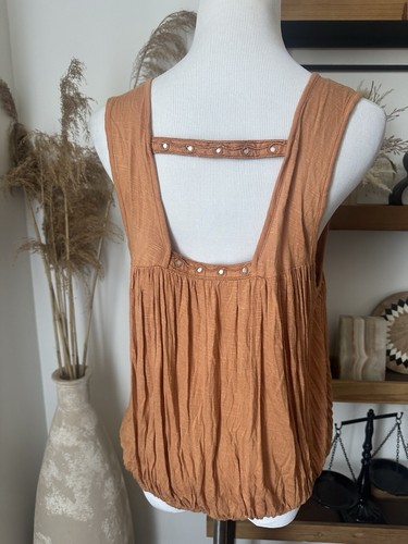 Free People Size Small Orange Cut Out Tank Top - Picture 5 of 7
