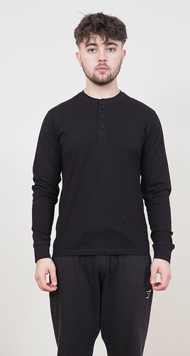 Mens Long Sleeve Cotton T-Shirt Regular Fit Crew Neck or Henley Top Lounge Work - Picture 41 of 72