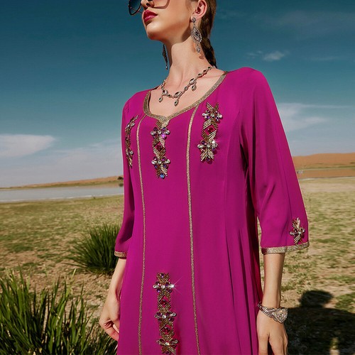 Maxi abito donna musulmano Abaya islamico moda Dubai abito caftano festa nuovo - Foto 150 di 185