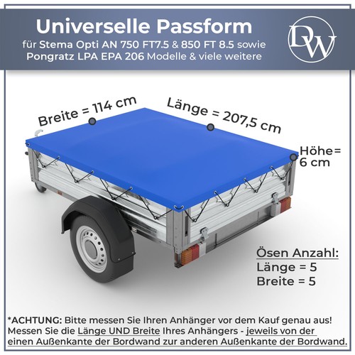 Lona de remolque + barra de lona 207 x 114 cm lona plana Stema 750 kg lona de cubierta coche - Imagen 2 de 10