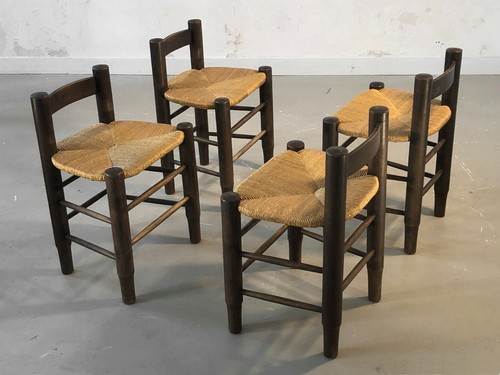 1950 CHARLES DUDOUYT 4 CHAISES STOOLS MODERNISTE BRUTALIST Chapo Perriand - Picture 6 of 11