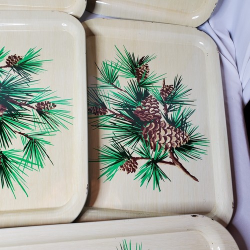 Vintage TV Trays Rustic Pinecone Mid Century Cabin Decor Retro 11x15" Metal Set8 - Picture 4 of 24