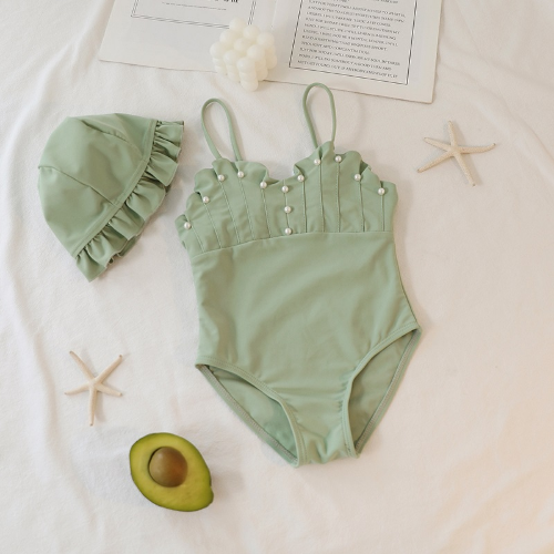 1-10 anni cinturino bambina costume da bagno principessa sospensione perla costume da bagno con berretto - Foto 3 di 15