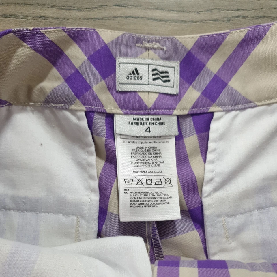 Adidas Womens Size 4 Golf Shorts Casual Sport Purple Tan Athletic 30" Waist Logo - Image 4 of 4