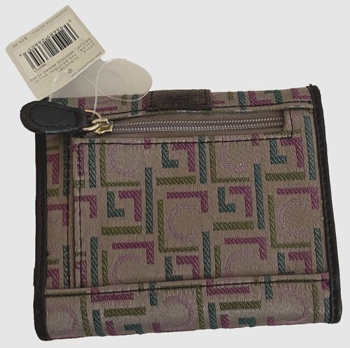 NWT LIZ CLAIBORNE ALLOVER "LC" LOGO TRIFOLD CANVAS LEATHER ZIP MULTI WALLET - Picture 2 of 9