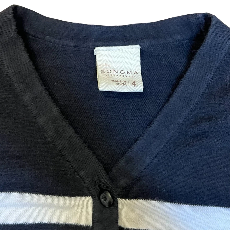 Cardigã feminino suéter tamanho 4 preto branco listras rosa coração Sonoma botão para cima - Imagem 4 de 4