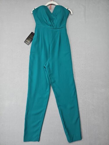 Bebe Jumpsuit Womens 6 Aqua Turquoise Strapless Sweetheart Sexy Chic Elegant NWT - Picture 1 of 13