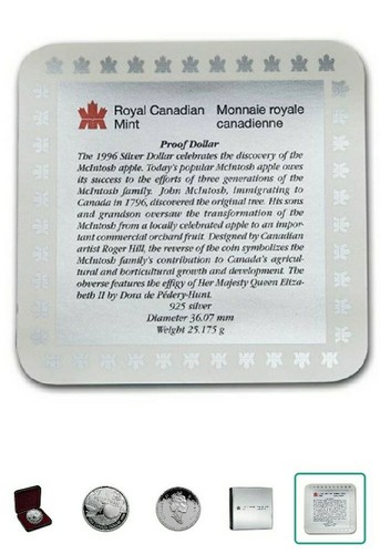1996 Canada Silver Dollar BU PROOF (Mclntosh Apple w/OGP) - Picture 5 of 6
