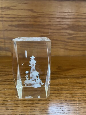 Laser cut etched crystal glass cube paper weight 3D lighthouse sailboat ...