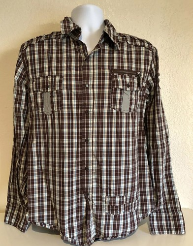Blac Label 1968 Purgatory Life Button Front L/S Shirt Brown Blue Plaid Large - Picture 2 of 10