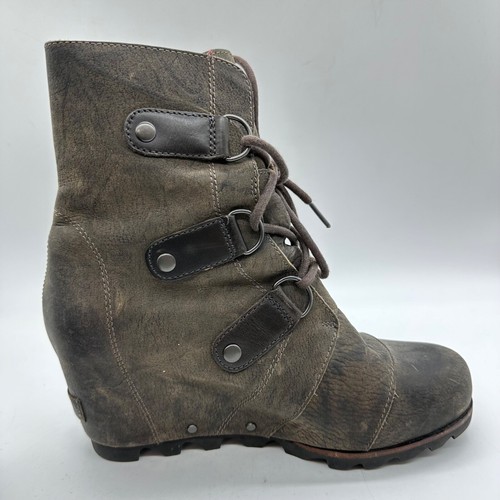 Sorel Womens Joan of Arctic Wedge Heel Lace Up Boots Sz 7.5 Brown Leather Ankle - Picture 10 of 15