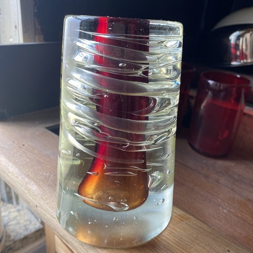 TRUE Vintage Murano Bud Case INCASED RED 1.5”Thick Walls 6.5x5 Hand Blown 5+lb - Picture 7 of 9