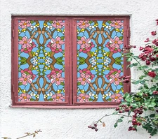 3D Pink Flower Pattern ZHUA756 Window Film Print Sticker Cling Stained Glass UV