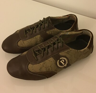 Pollini Men Leather Fabric Brown Beige Sneakers Shoes EU 42 /US 9 /UK 8.5