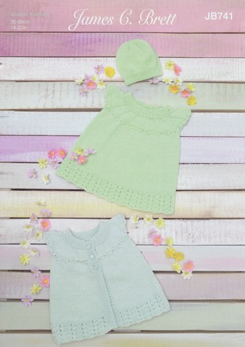 Knitting Pattern Baby Lace Cardigan Jumper Hat James Brett Double Knit DK JB741 - Picture 1 of 3