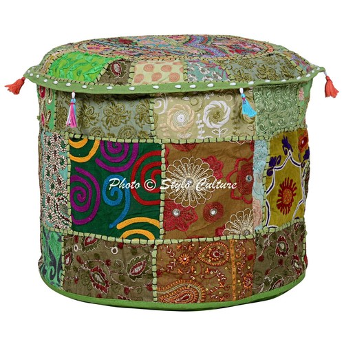 New Boho Patchwork Pouf Ottoman Vintage FootStool Ethnic Living Room Decor - Picture 2 of 5