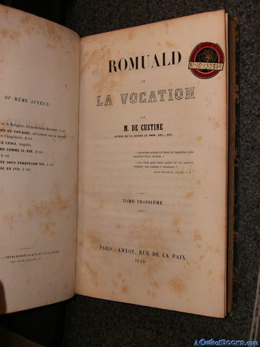 1848 Romuald ou La Vocation (Romuald oder die Berufung) Leder, an M. De Custine - Bild 2 von 2