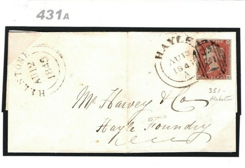 GB PENNY RED Cover TOWN DATESTAMP Cancel Superb *HAYLE* CDS 1845 Cornwall 431a - Picture 2 of 9